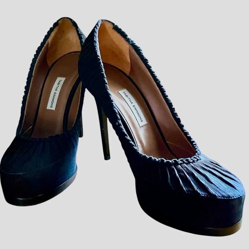 Tabitha Simmons Fabulous Platform Silk Pumps Stiletto Heels, sz 7.5/38